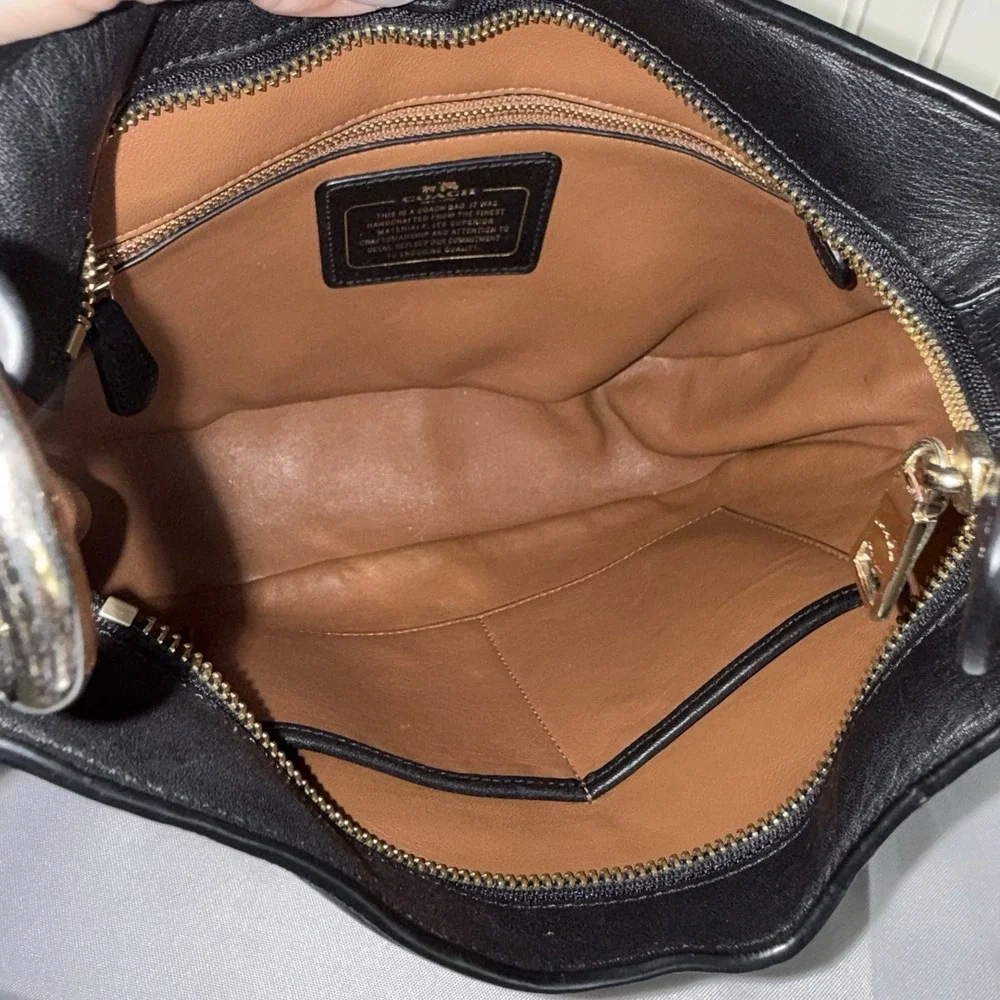 Coach Nomad Black Leather Gold Crescent Hobo Shoulder Bag Purse Handbag 54446